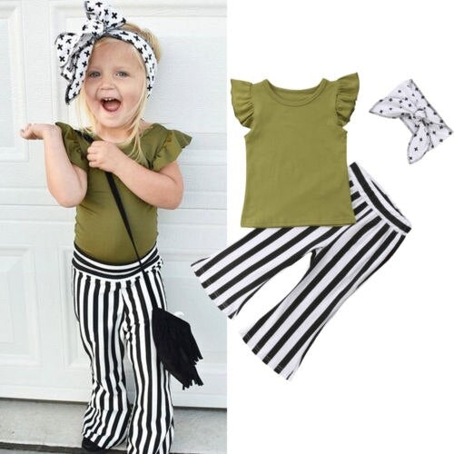 3PCS Kids Baby Girls Clothes Sleeveless Tops T